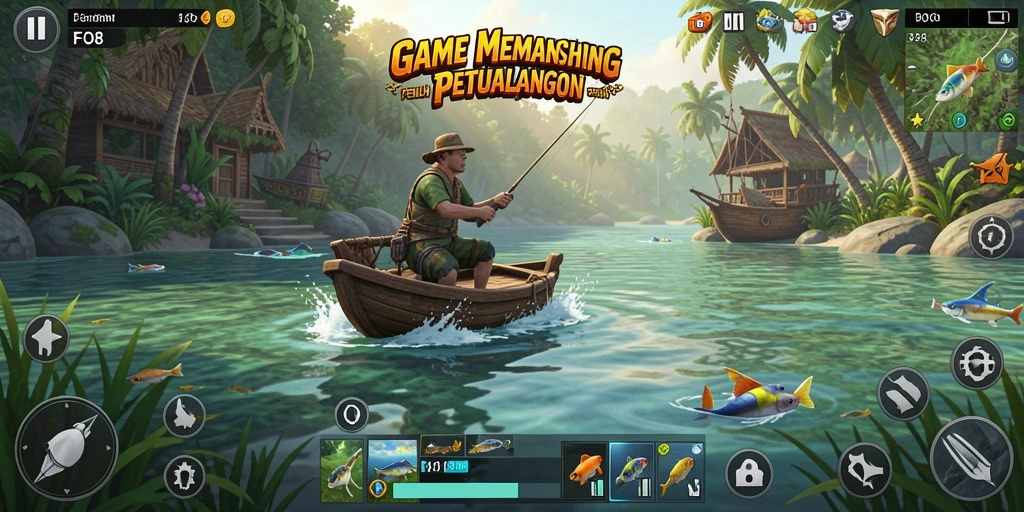 Tampilan gameplay <strong>FO8</strong> dengan aksi memancing yang mendebarkan.