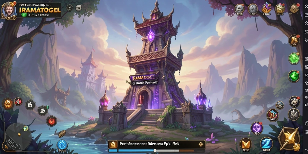 Screenshot gameplay IRAMATOGEL menunjukkan menara bertahan dan gelombang musuh.