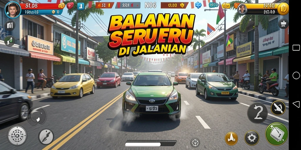Tampilan gameplay balapan seru di N06 dengan mobil berkecepatan tinggi.