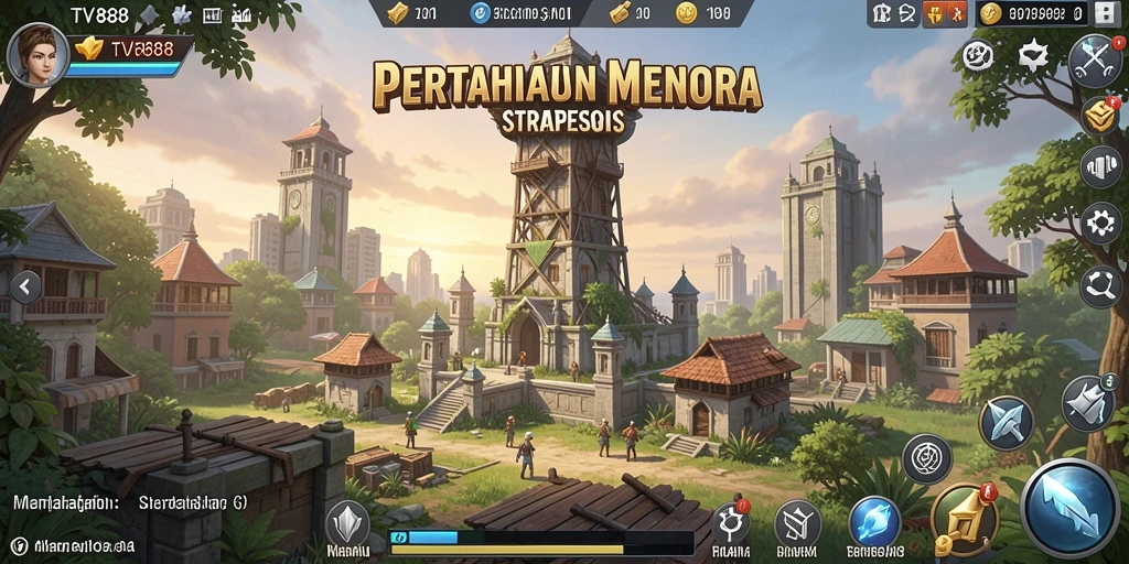 Tampilan menawan dari gameplay Tower Defense di TV888.