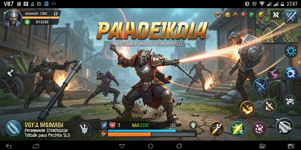 Screenshot gameplay V87 menunjukkan aksi pertempuran strategis yang menegangkan.