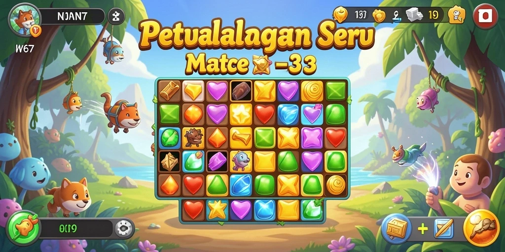 Gameplay seru dalam game Match-3 W67 dengan tantangan yang menarik.